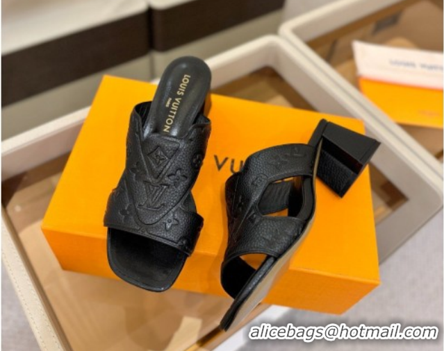 Good Product Louis Vuitton Grained Leather Heel Slides Sandal 5.5cm Black 2026 LV030301