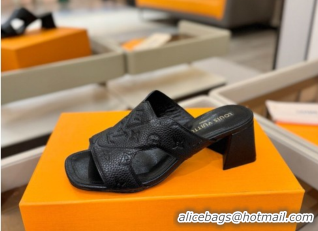 Good Product Louis Vuitton Grained Leather Heel Slides Sandal 5.5cm Black 2026 LV030301