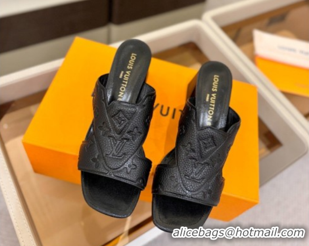 Good Product Louis Vuitton Grained Leather Heel Slides Sandal 5.5cm Black 2026 LV030301