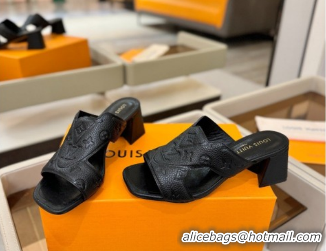 Good Product Louis Vuitton Grained Leather Heel Slides Sandal 5.5cm Black 2026 LV030301