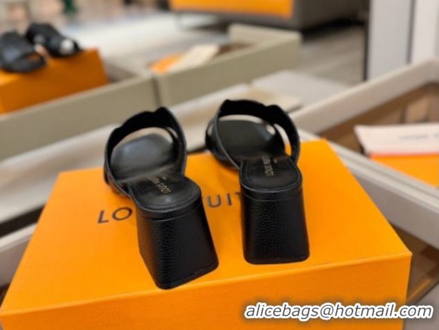 Good Product Louis Vuitton Grained Leather Heel Slides Sandal 5.5cm Black 2026 LV030301