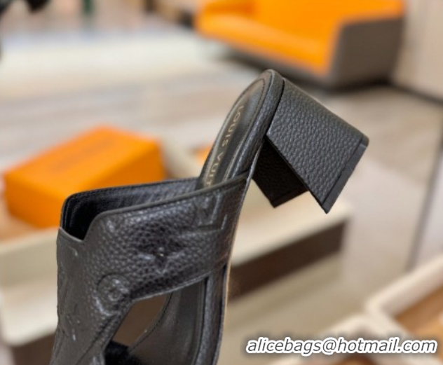 Good Product Louis Vuitton Grained Leather Heel Slides Sandal 5.5cm Black 2026 LV030301