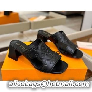 Unique Style Louis Vuitton Calfskin Leather Heel Slides Sandal 5.5cm Black 2026 LV030301