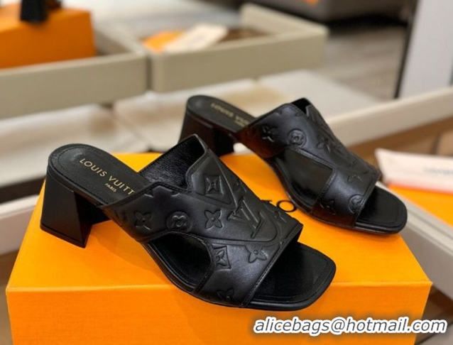 Unique Style Louis Vuitton Calfskin Leather Heel Slides Sandal 5.5cm Black 2026 LV030301