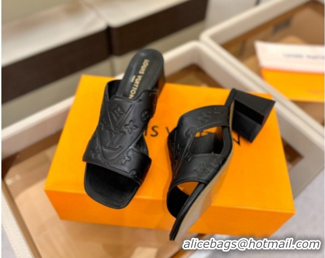 Unique Style Louis Vuitton Calfskin Leather Heel Slides Sandal 5.5cm Black 2026 LV030301