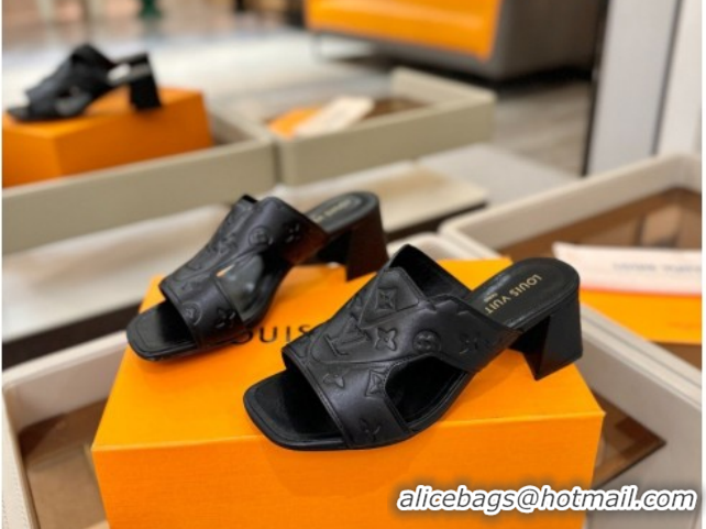 Unique Style Louis Vuitton Calfskin Leather Heel Slides Sandal 5.5cm Black 2026 LV030301