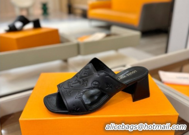 Unique Style Louis Vuitton Calfskin Leather Heel Slides Sandal 5.5cm Black 2026 LV030301