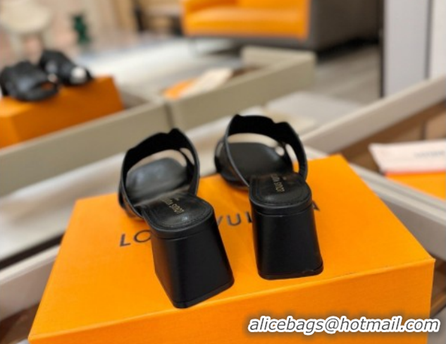 Unique Style Louis Vuitton Calfskin Leather Heel Slides Sandal 5.5cm Black 2026 LV030301