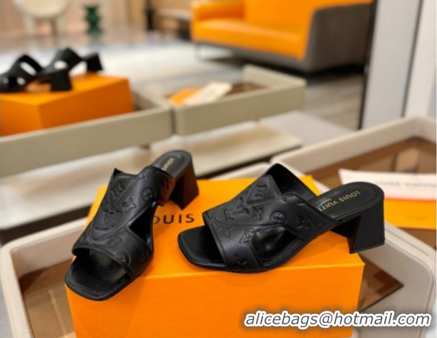 Unique Style Louis Vuitton Calfskin Leather Heel Slides Sandal 5.5cm Black 2026 LV030301