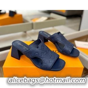 Good Looking Louis Vuitton Grained Leather Heel Slides Sandal 5.5cm Blue 2026 LV030301