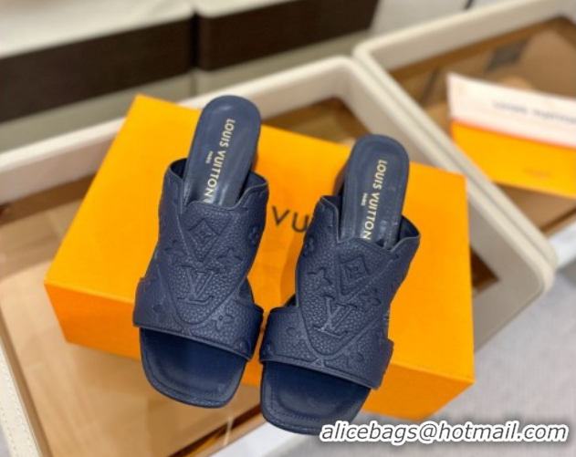 Good Looking Louis Vuitton Grained Leather Heel Slides Sandal 5.5cm Blue 2026 LV030301