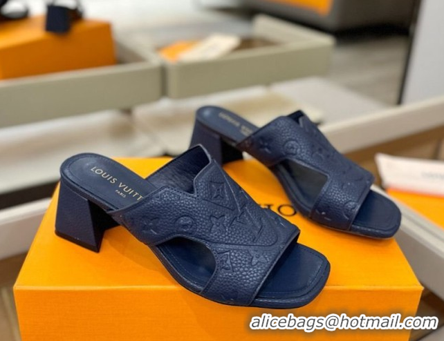 Good Looking Louis Vuitton Grained Leather Heel Slides Sandal 5.5cm Blue 2026 LV030301