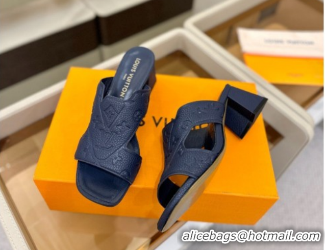 Good Looking Louis Vuitton Grained Leather Heel Slides Sandal 5.5cm Blue 2026 LV030301