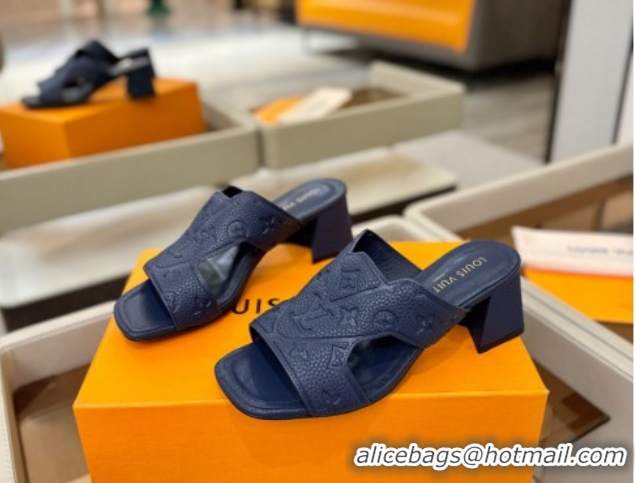 Good Looking Louis Vuitton Grained Leather Heel Slides Sandal 5.5cm Blue 2026 LV030301