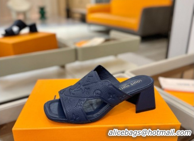 Good Looking Louis Vuitton Grained Leather Heel Slides Sandal 5.5cm Blue 2026 LV030301