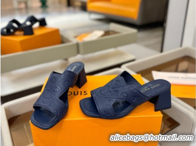 Good Looking Louis Vuitton Grained Leather Heel Slides Sandal 5.5cm Blue 2026 LV030301