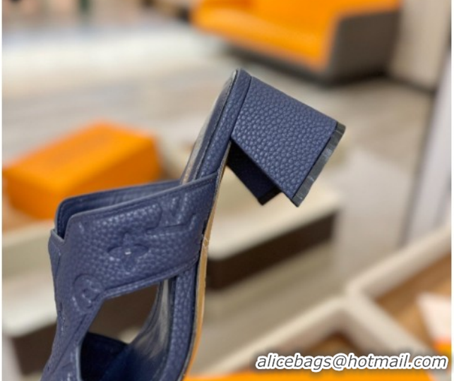 Good Looking Louis Vuitton Grained Leather Heel Slides Sandal 5.5cm Blue 2026 LV030301