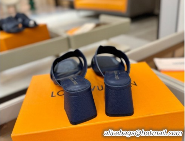 Good Looking Louis Vuitton Grained Leather Heel Slides Sandal 5.5cm Blue 2026 LV030301