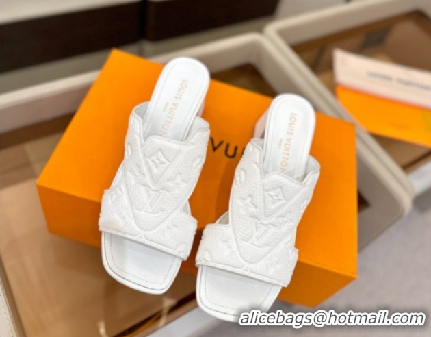 Most Popular Louis Vuitton Grained Leather Heel Slides Sandal 5.5cm Blue 2026 LV030301