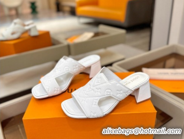 Most Popular Louis Vuitton Grained Leather Heel Slides Sandal 5.5cm Blue 2026 LV030301