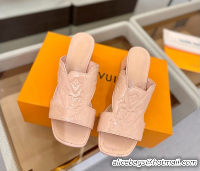 Best Product Louis Vuitton Patent Leather Heel Slides Sandal 5.5cm Light Pink 2026 LV030301