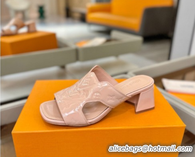 Best Product Louis Vuitton Patent Leather Heel Slides Sandal 5.5cm Light Pink 2026 LV030301