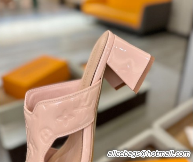 Best Product Louis Vuitton Patent Leather Heel Slides Sandal 5.5cm Light Pink 2026 LV030301