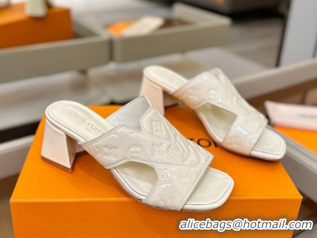 Pretty Style Louis Vuitton Patent Leather Heel Slides Sandal 5.5cm White 2026 LV030301