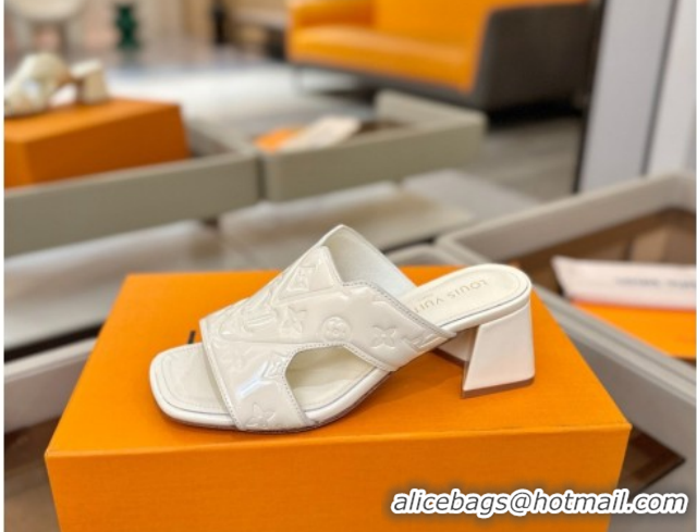 Pretty Style Louis Vuitton Patent Leather Heel Slides Sandal 5.5cm White 2026 LV030301