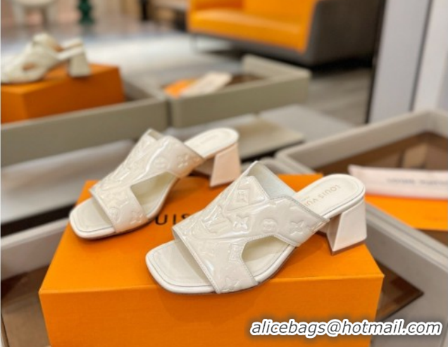 Pretty Style Louis Vuitton Patent Leather Heel Slides Sandal 5.5cm White 2026 LV030301