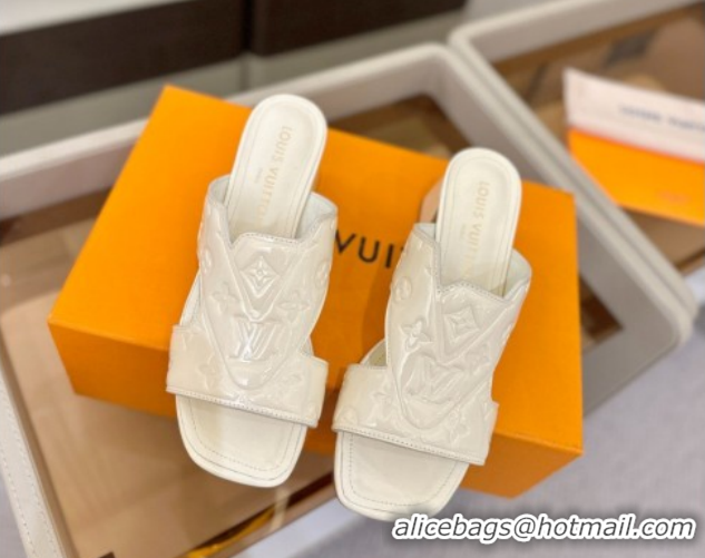 Pretty Style Louis Vuitton Patent Leather Heel Slides Sandal 5.5cm White 2026 LV030301