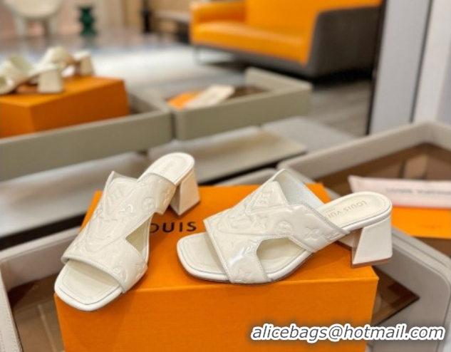 Pretty Style Louis Vuitton Patent Leather Heel Slides Sandal 5.5cm White 2026 LV030301