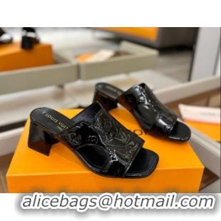 Popular Style Louis Vuitton Patent Leather Heel Slides Sandal 5.5cm Black 2026 LV030301
