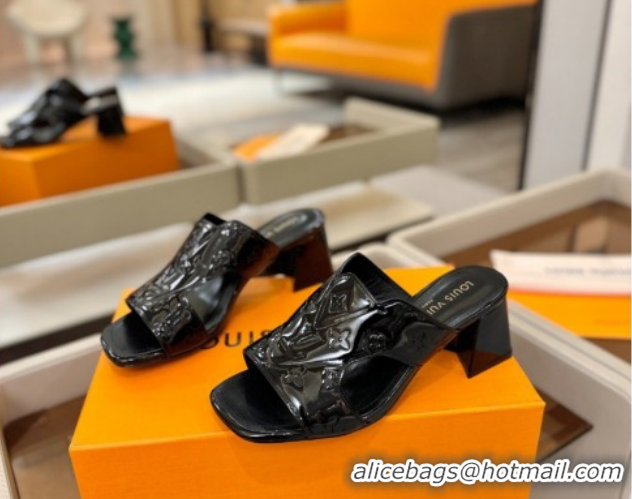 Popular Style Louis Vuitton Patent Leather Heel Slides Sandal 5.5cm Black 2026 LV030301