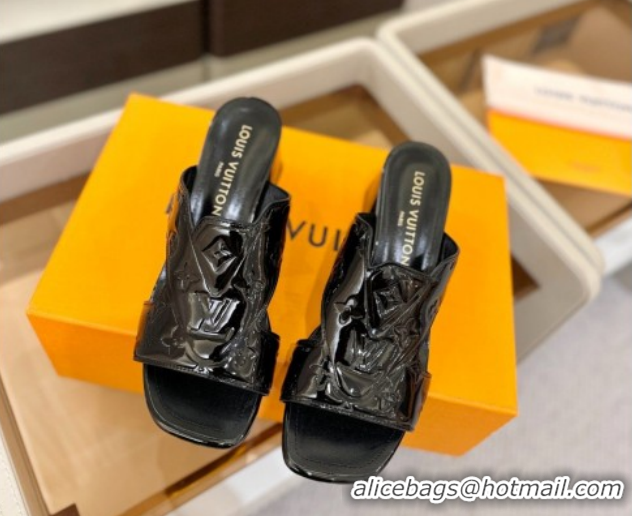 Popular Style Louis Vuitton Patent Leather Heel Slides Sandal 5.5cm Black 2026 LV030301