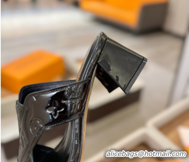 Popular Style Louis Vuitton Patent Leather Heel Slides Sandal 5.5cm Black 2026 LV030301