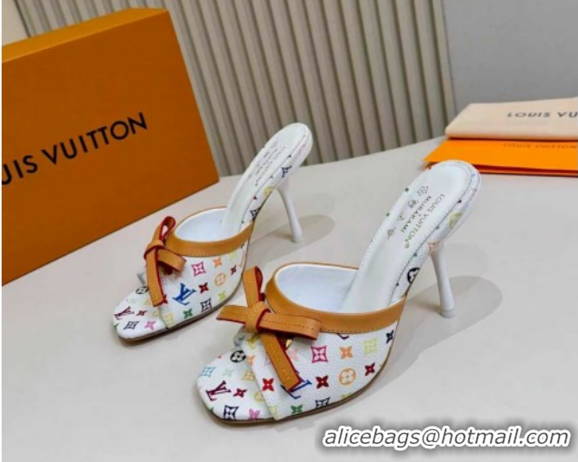 Good Quality Louis Vuitton LV x TM 6AM Heel Slides Sandal 9cm with Bow White 2026 1AJSD9