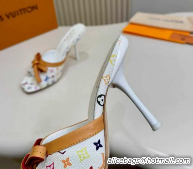Good Quality Louis Vuitton LV x TM 6AM Heel Slides Sandal 9cm with Bow White 2026 1AJSD9