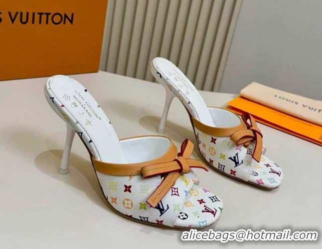 Good Quality Louis Vuitton LV x TM 6AM Heel Slides Sandal 9cm with Bow White 2026 1AJSD9