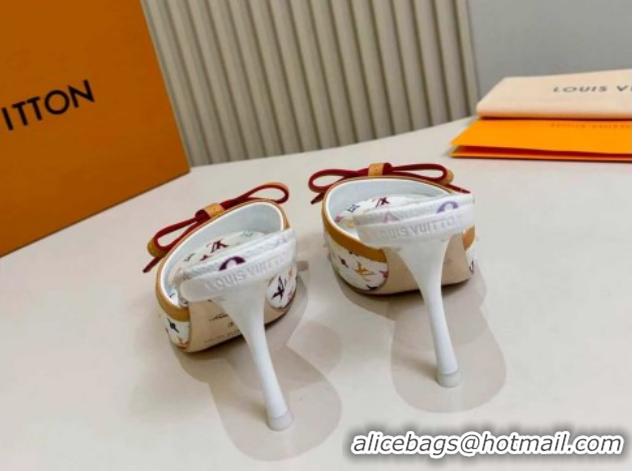 Good Quality Louis Vuitton LV x TM 6AM Heel Slides Sandal 9cm with Bow White 2026 1AJSD9