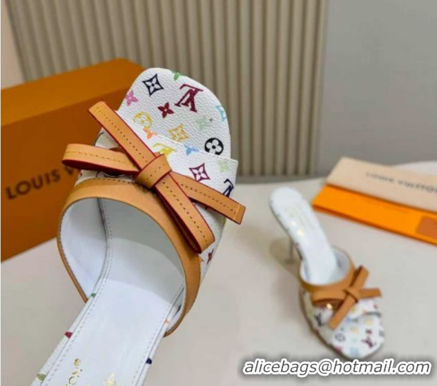 Good Quality Louis Vuitton LV x TM 6AM Heel Slides Sandal 9cm with Bow White 2026 1AJSD9