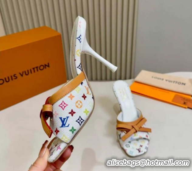 Good Quality Louis Vuitton LV x TM 6AM Heel Slides Sandal 9cm with Bow White 2026 1AJSD9