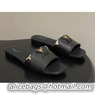 Shop Duplicate Louis Vuitton LV Mare Flat Slides Sandal Black 2026 1AITQM