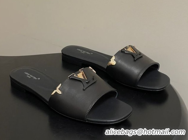 Shop Duplicate Louis Vuitton LV Mare Flat Slides Sandal Black 2026 1AITQM