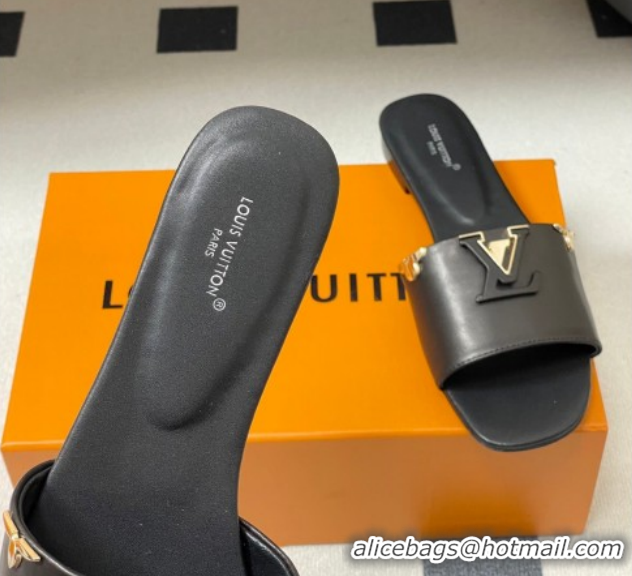 Shop Duplicate Louis Vuitton LV Mare Flat Slides Sandal Black 2026 1AITQM