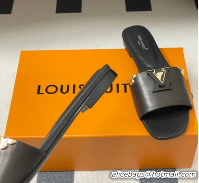 Shop Duplicate Louis Vuitton LV Mare Flat Slides Sandal Black 2026 1AITQM