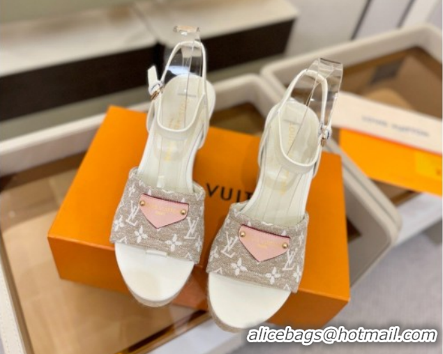 Luxurious Louis Vuitton Helios Wedge Sandals 11cm in Monogram Jacquard Grey 2026 1AHLOA