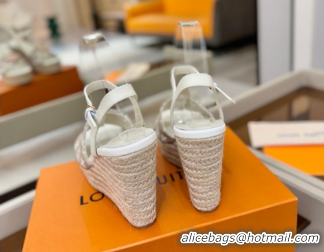 Luxurious Louis Vuitton Helios Wedge Sandals 11cm in Monogram Jacquard Grey 2026 1AHLOA