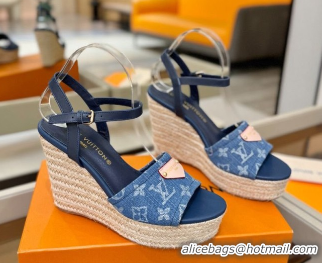 Big Discount Louis Vuitton Helios Wedge Sandals 11cm in Monogram Denim Blue 2026 1AHLOA