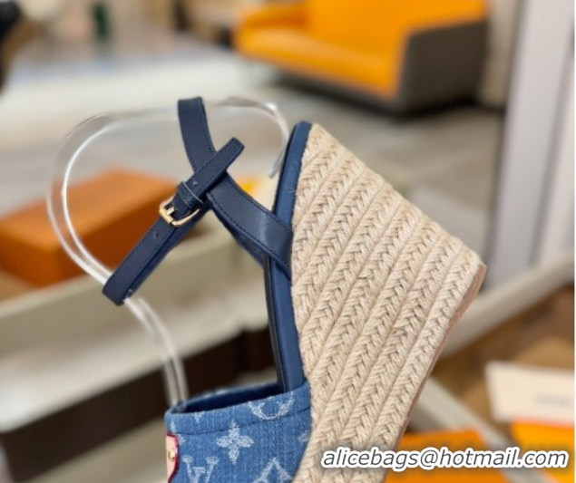 Big Discount Louis Vuitton Helios Wedge Sandals 11cm in Monogram Denim Blue 2026 1AHLOA
